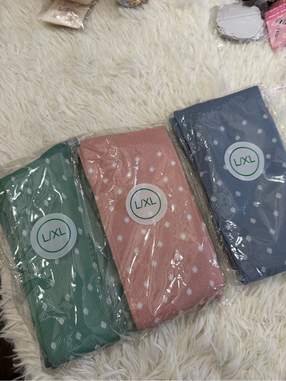 Polka Dot compression socks Knit Tights Trio - Green, Pink, Blue large/XLarge